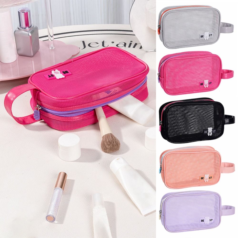 Cosmetic Bags - Durable Mesh Makeup Bag With Handle